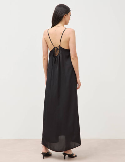 Robe bretelle satin&eacute;e col rond noir femme