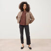 Blouse ajour&eacute;e col rond manches longues marron fonc&eacute; femme