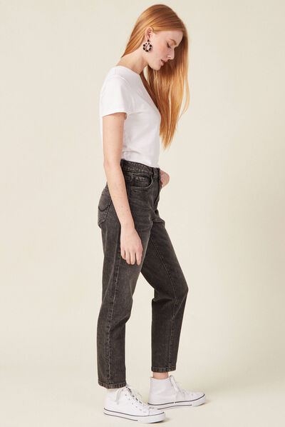 Jeans mom 7/8ème denim gris femme