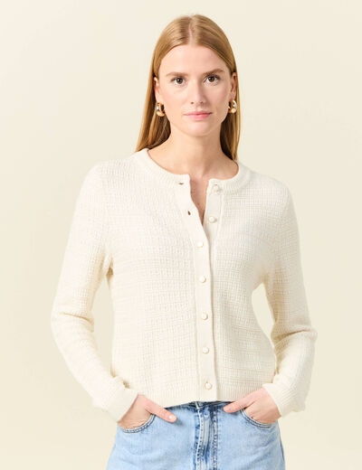 Pull manches longues ajouré ecru femme
