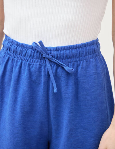 Short taille haute en maille ray&eacute;e bleu electrique femme