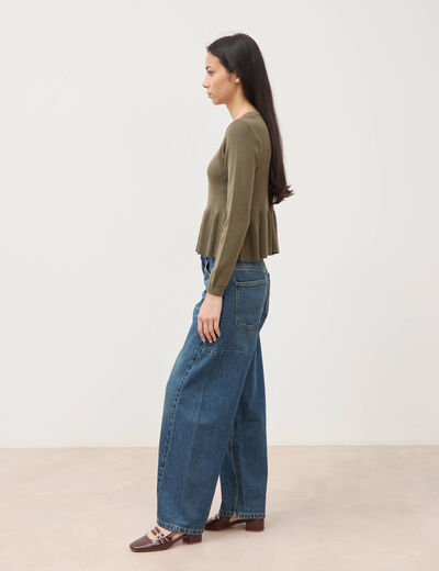 Pull col rond manches longues vert kaki femme