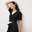 Blouse cropped manches courtes noir femme