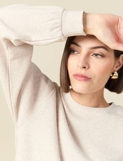 Sweat droit manches longues beige femme