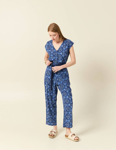 Combinaison salopette manches courtes bleu femme