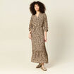 Robe longue droite manches 3/4 marron clair femme