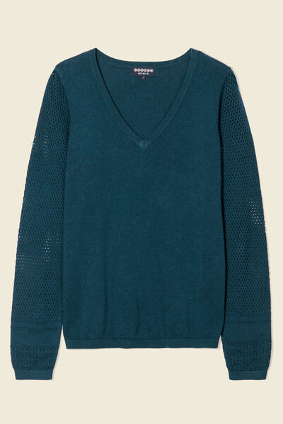 Pull à manches longues bleu canard femme