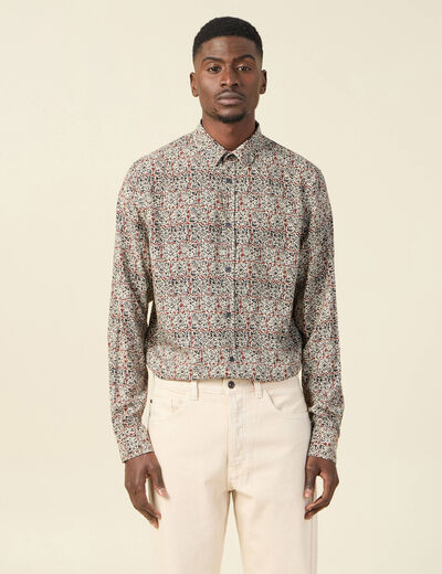 Chemise manches longues marron cognac homme