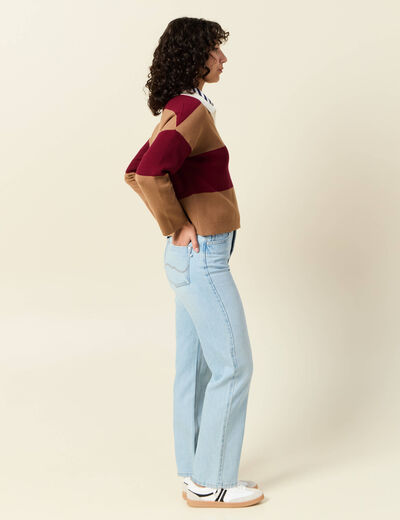 Pull manches longues col polo rouge femme