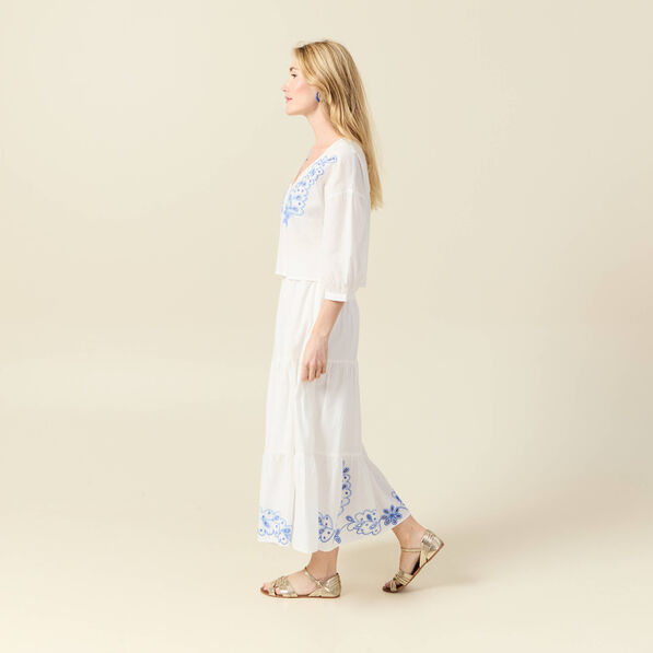 blouse manches 34 brodee ecru femme Blouse manches 3/4 brodée ecru femme