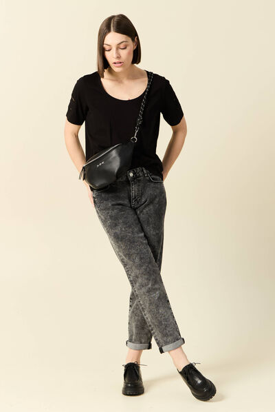 Jeans girlfriend 5 poches denim snow gris femme