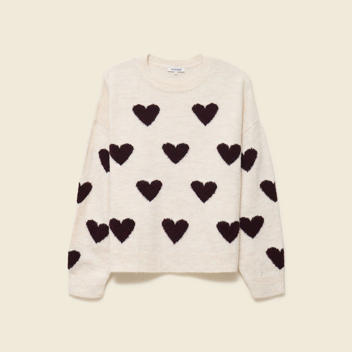 Pull manches longues bouclette col rond prune femme