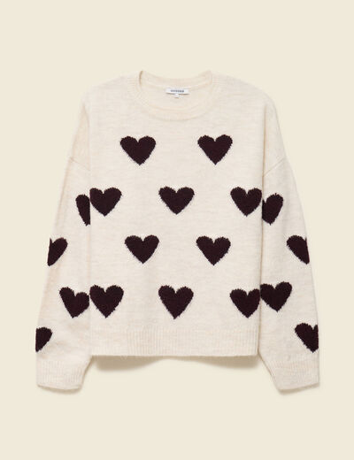 Pull manches longues bouclette col rond prune femme
