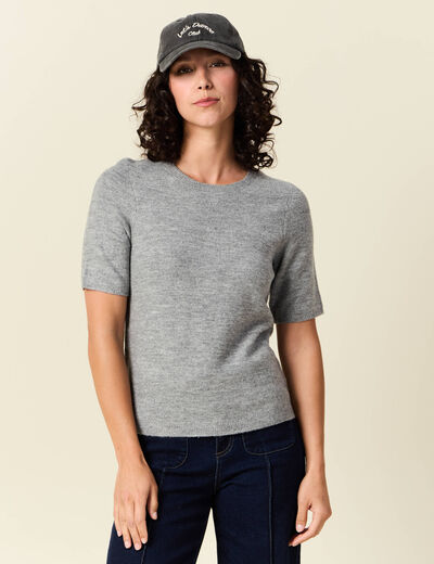 Pull manches courtes gris clair femme
