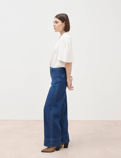 Jeans wide large taille haute bleu clair femme