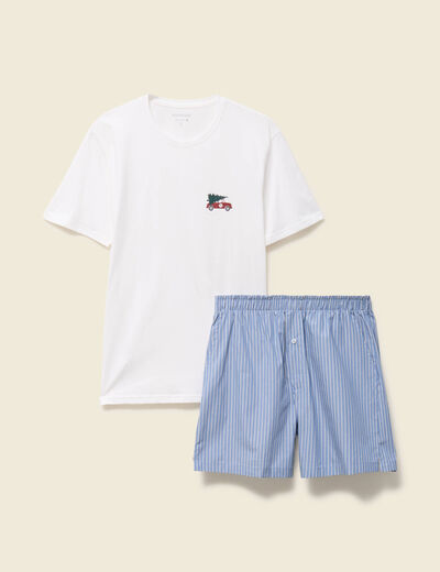 Pyjama coton haut et bas blanc homme