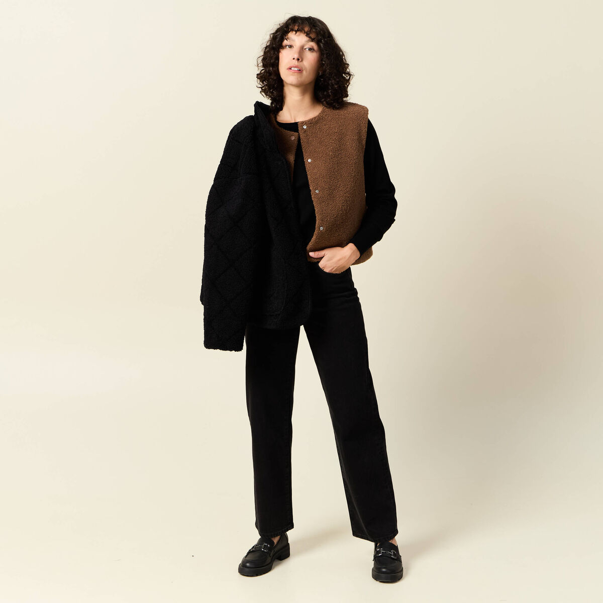 Gilet sans manches r&eacute;versible camel femme