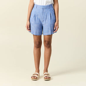 Short droit avec pinces bleu femme