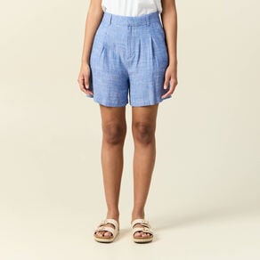 short droit avec pinces bleu femme Short droit avec pinces bleu femme