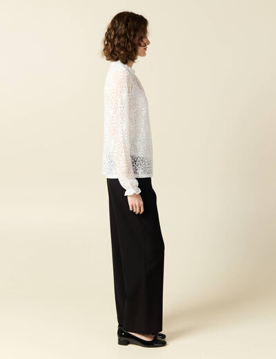 T-shirt manches longues broderie ecru femme