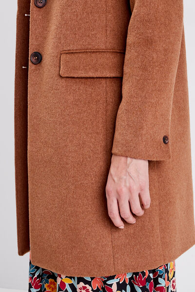 Manteau droit boutonné marron clair femme
