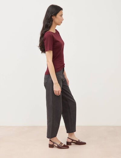 T-shirt ajust&eacute; manches courtes bordeaux femme