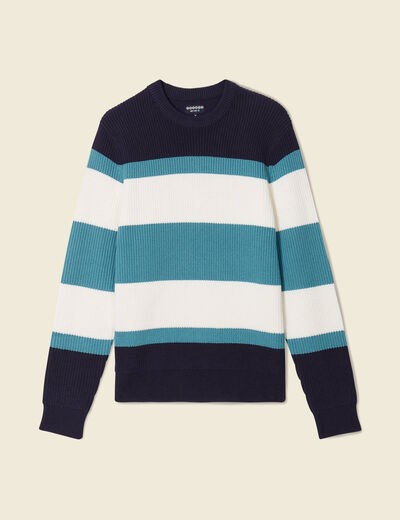 Pull fin col rond manches longues bleu p&eacute;trole homme