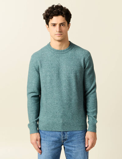 Pull manches longues col rond vert foncé homme