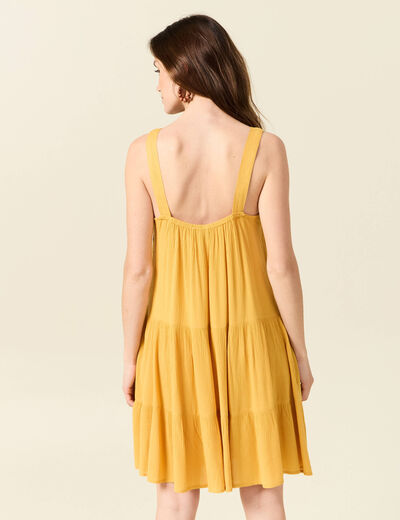 Robe évasée poitrine crochet jaune femme