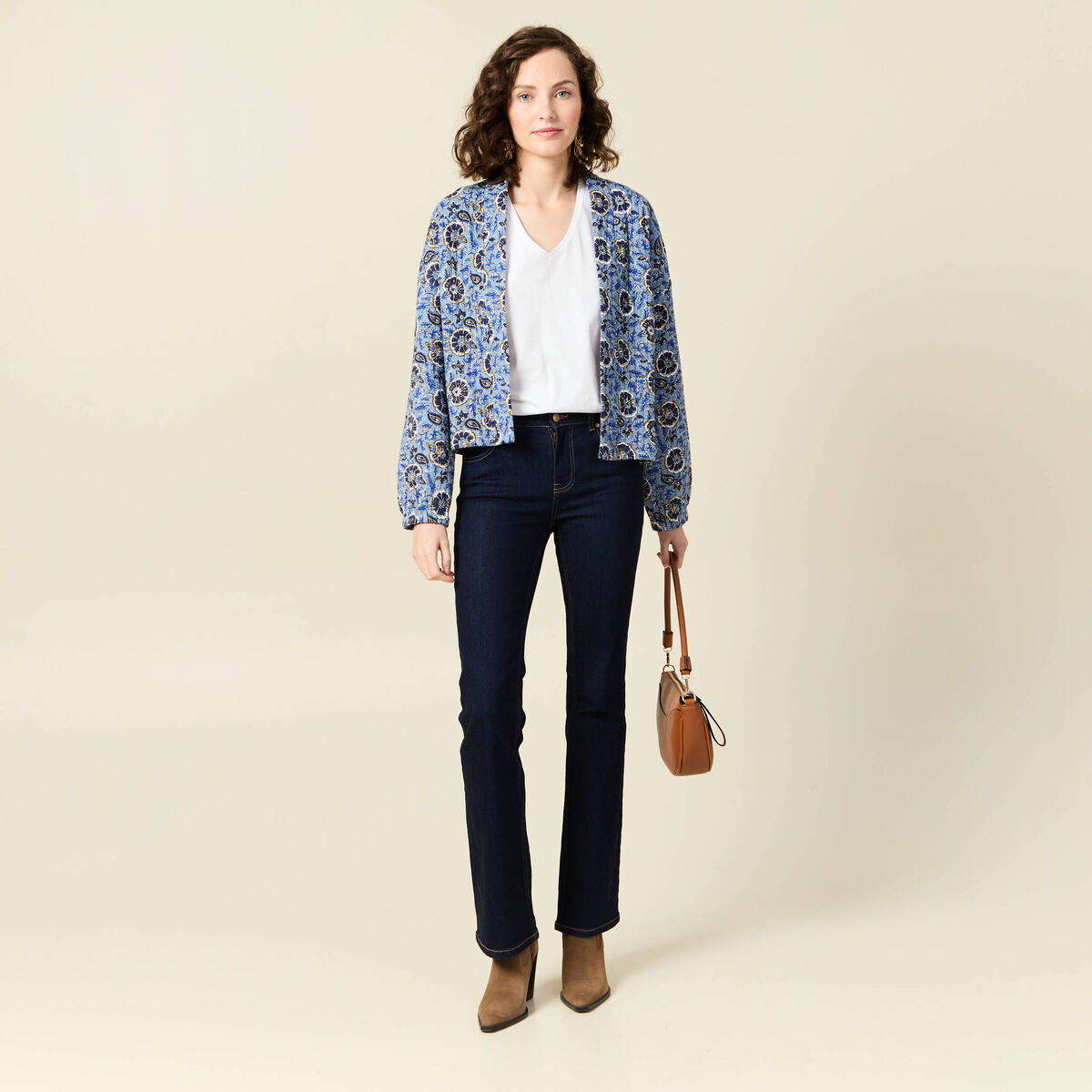 Gilet imprimé manches longues bleu femme