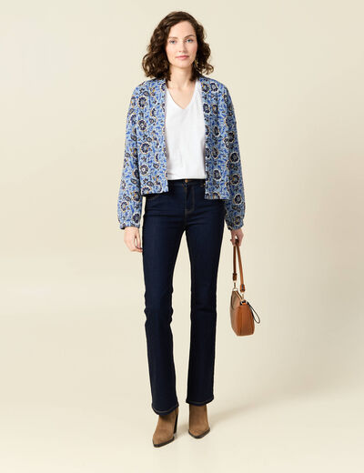 Gilet imprimé manches longues bleu femme