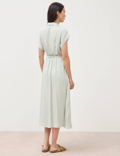 Robe longue &eacute;vas&eacute;e ceintur&eacute;e vert olive femme