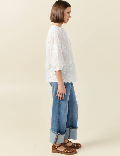 Chemise manches 3/4 brodée ecru femme