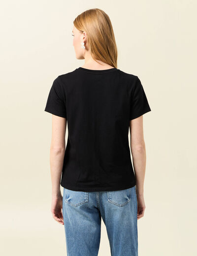 T-shirt cintr&eacute; col rond manches courtes noir femme