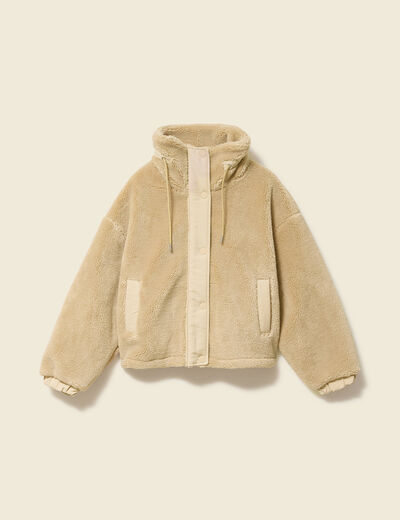 Veste oversize effet polaire col montant creme femme