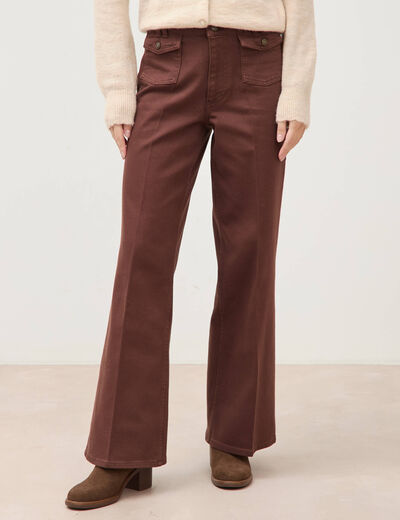 Jeans flare taille haute marron femme