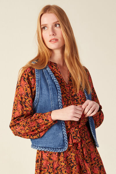 Veste droite en jean denim stone femme