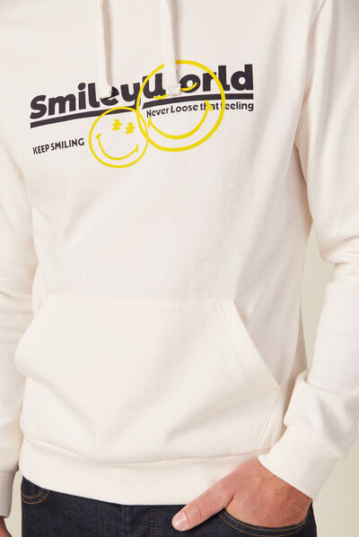 Sweat à capuche SmileyWorld ecru homme