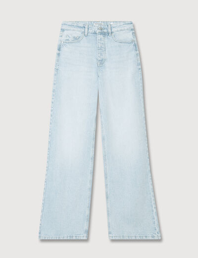 Jeans large taille haute denim bleach femme