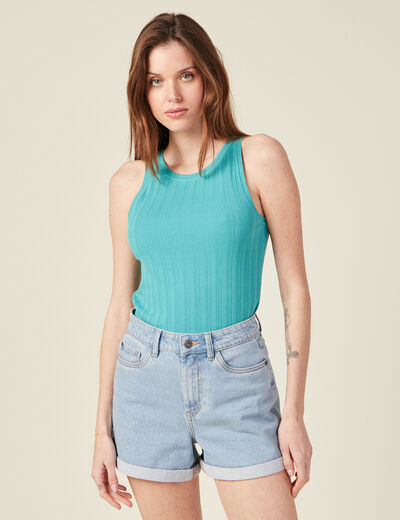 Débardeur bretelles larges bleu turquoise femme