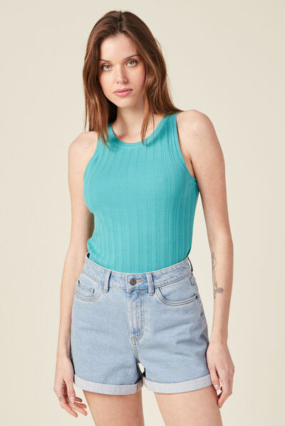 Débardeur bretelles larges bleu turquoise femme