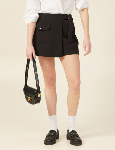Jupe-short cargo avec boucle noir femme
