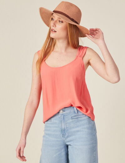 Blouse bretelles larges rose corail femme