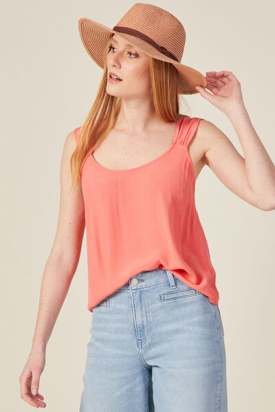 Blouse bretelles larges rose corail femme