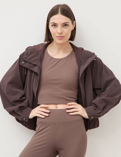 Blouson oversize court &agrave; capuche marron femme