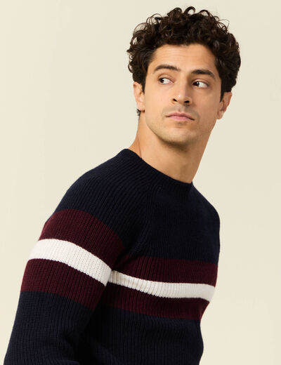 Pull manches longues fabriqué en France bleu marine homme