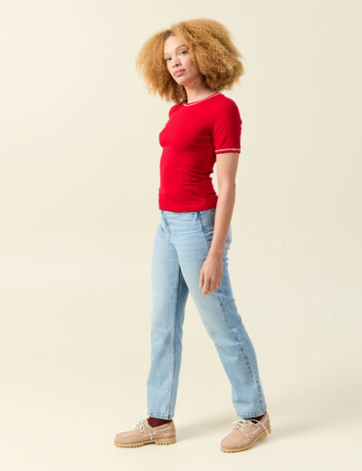 T-shirt ajusté court manches courtes rouge femme