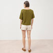 Pull col rond manches courtes vert kaki femme