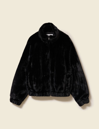 Veste droite courte col montant noir femme