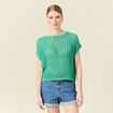 Pull oversize ajour&eacute; col bateau vert menthe femme
